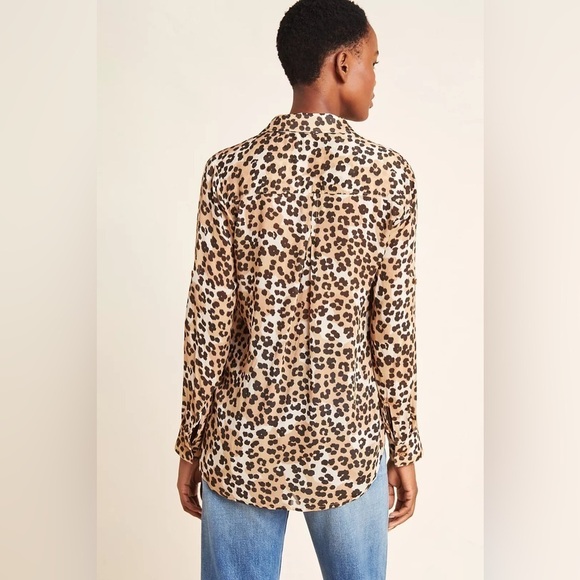 ANTHROPOLOGIE Cloth & Stone Lana Leopard Buttondown Long Sleeve Lightweight Top - Picture 2 of 8